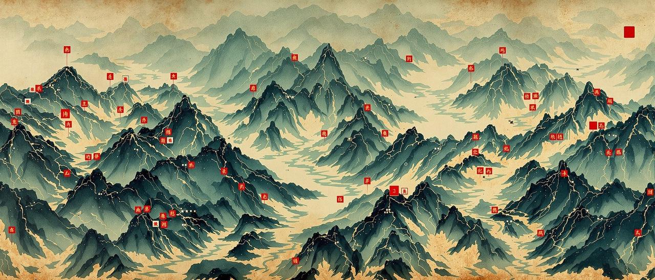 江湖地图：标注少林、武当、峨眉、昆仑、崆峒、唐门、青城与日月神教门派位置